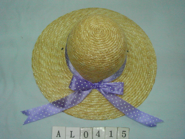 AL0415  麥稈4吋圓頂草帽 (加緞帶)