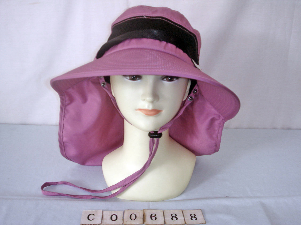 CO0688 固定式後披 可拆護頸 素色戶外休閒帽 有穿織帶 三星製帽