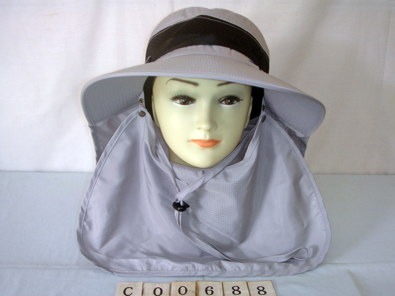 CO0688 固定式後披 可拆護頸 素色戶外休閒帽 有穿織帶 三星製帽