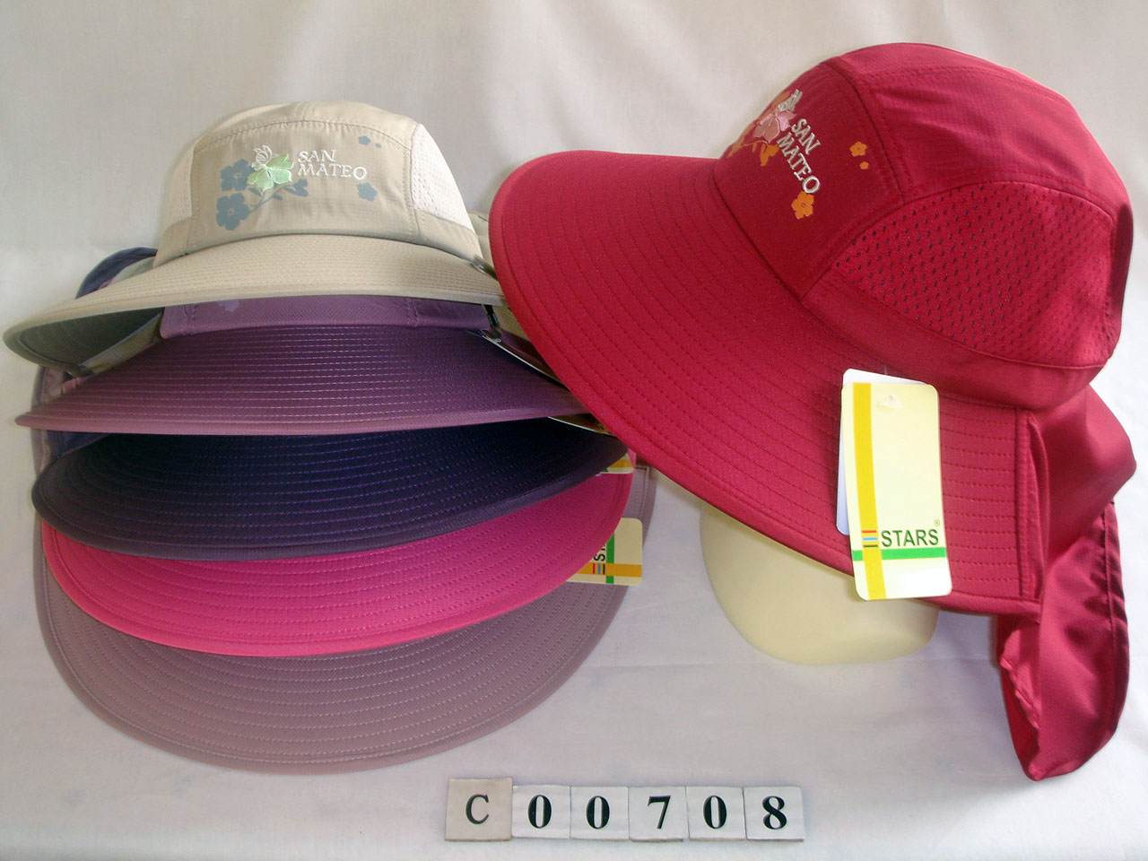 CO0708 固定式後披 無前披 格子布五片式休閒帽子 電繡花與SAN MATEO 三星製帽