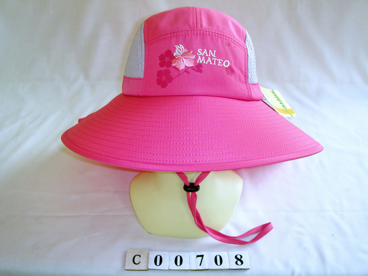 CO0708 桃紅 固定式後披 無前披 格子布五片式休閒帽 電繡花與SAN MATEO 三星製帽