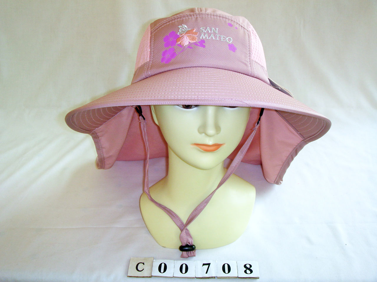 CO0708 粉紫 豆沙 固定式後披 無前披 格子布五片式休閒帽 電繡花與SAN MATEO 三星製帽