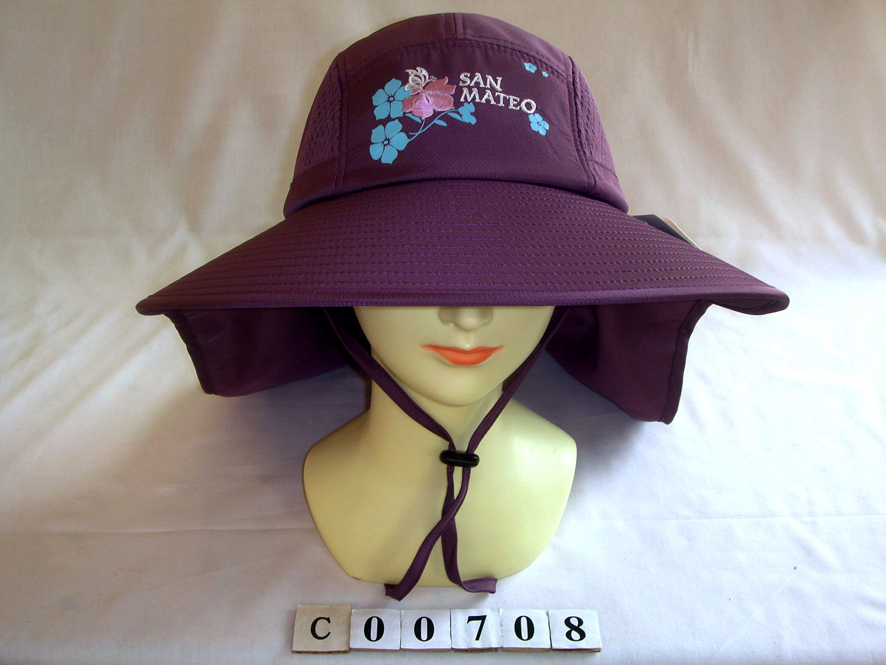CO0708 深紫 固定式後披 無前披 格子布五片式休閒帽 電繡花與SAN MATEO 三星製帽