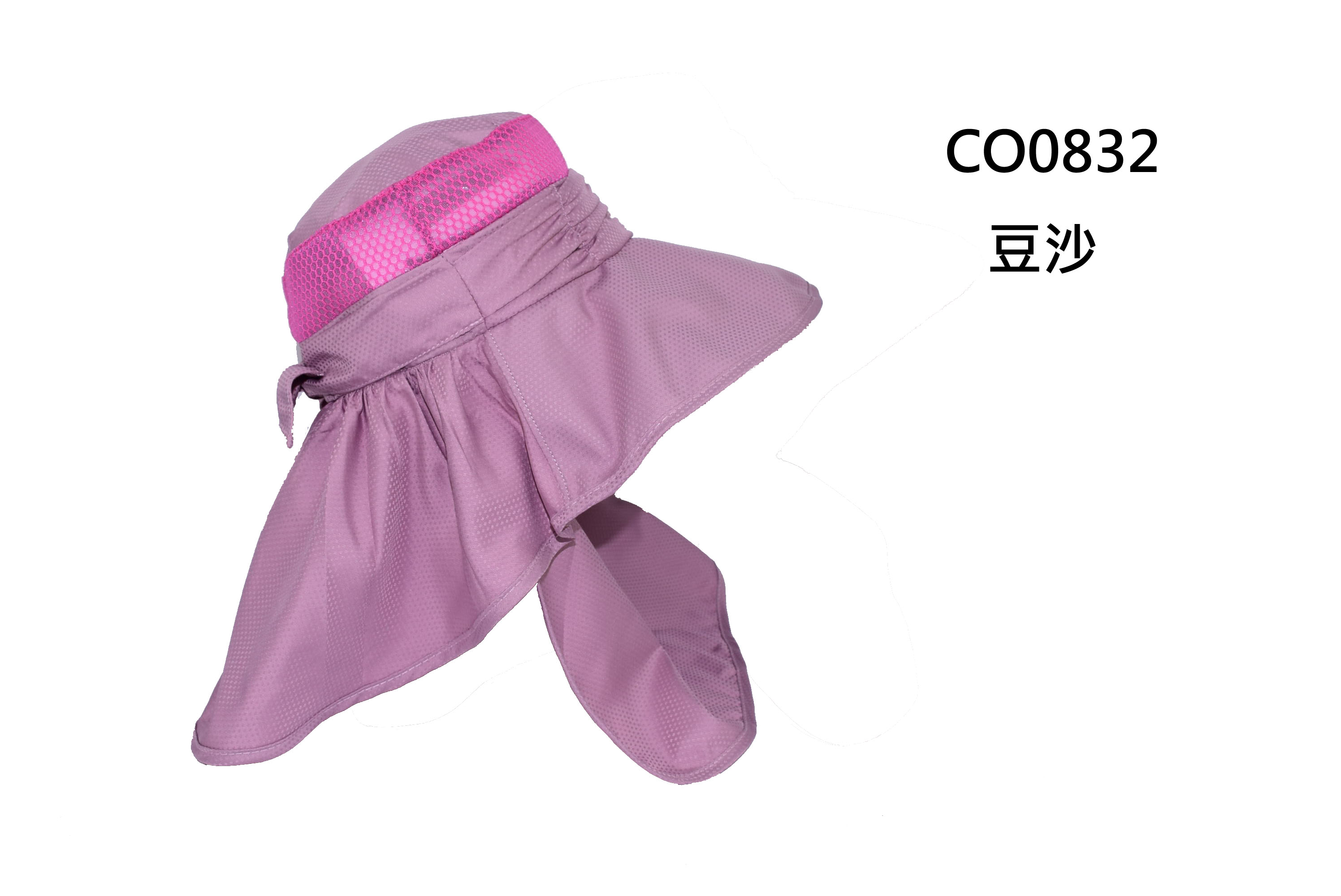 CO0832 夏日防曬點點布女帽 前後披+下巴帶 後繫大蝶 三星製帽