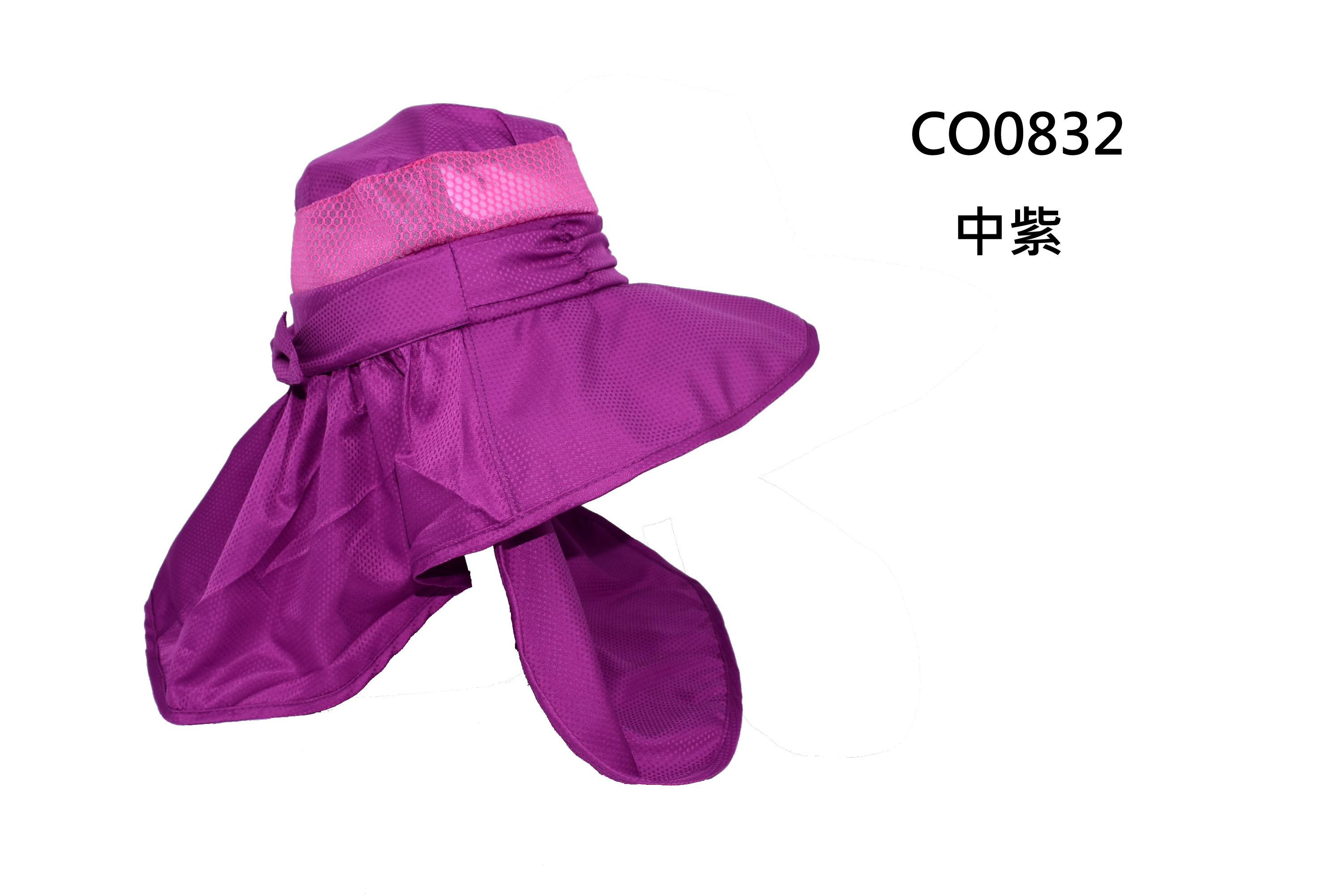 CO0832 夏日防曬點點布女帽 前後披+下巴帶 後繫大蝶 三星製帽