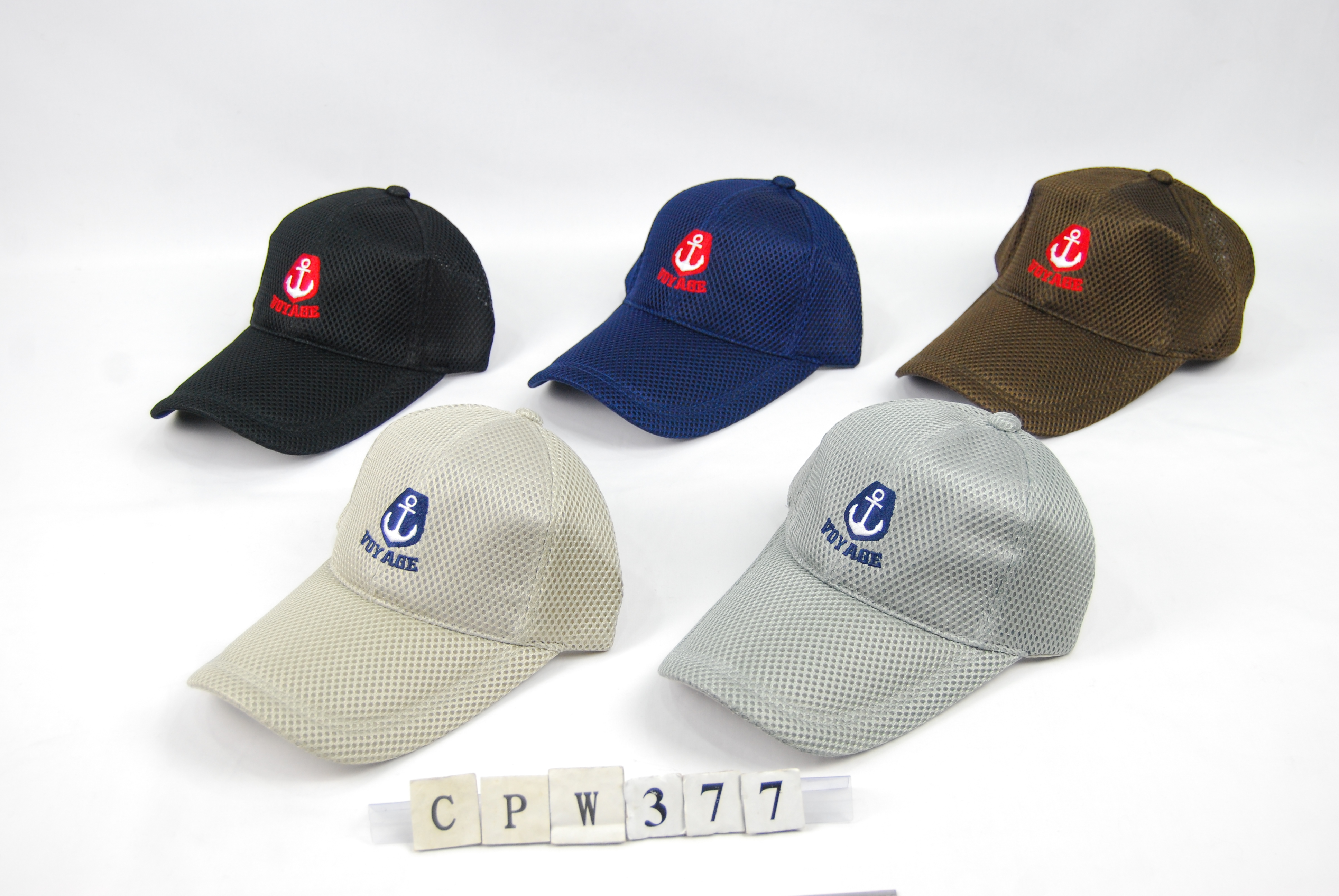 CPW377 素色網帽 刺繡船錨與VOYAGE