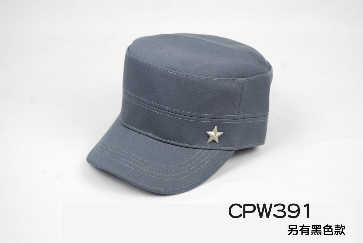 CPW391 素色細棉質軍帽 側繫星星 三星製帽