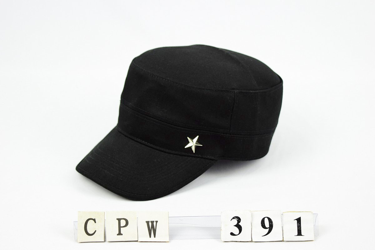 CPW391 素色細棉質軍帽 側繫星星 三星製帽