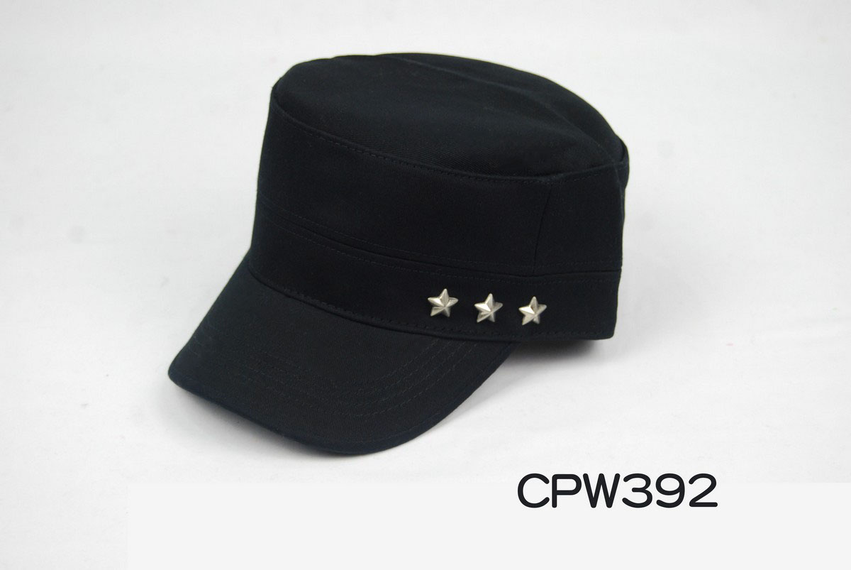 CPW392 素色細棉質軍帽 側繫三顆星星 三星製帽